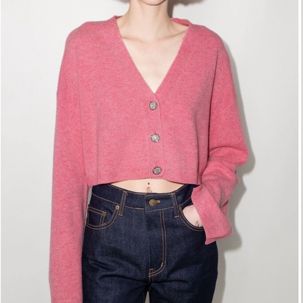 Reformation Pink Cardigan Sweater with V-Neck